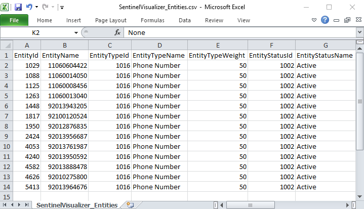 Entities to Excel Spreadsheet