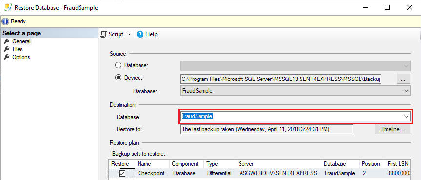 SQL Server Restore Database Name