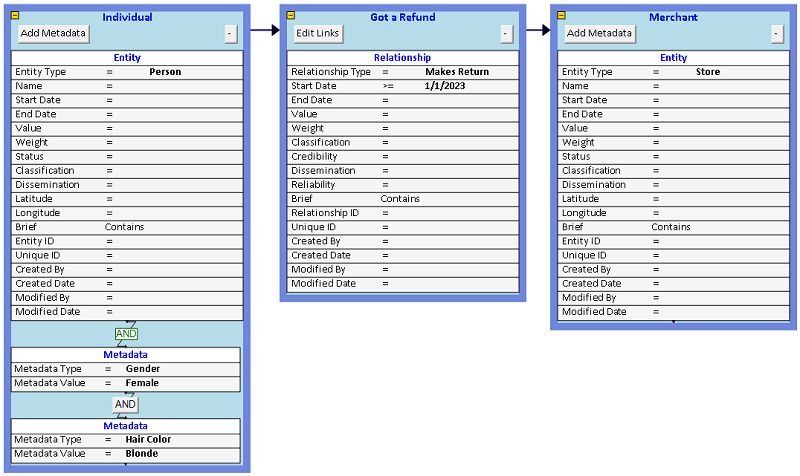 Query Builder search for entities and relationships