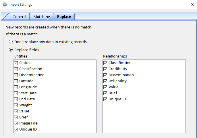 Control which columns are updated for existing entities and relationships